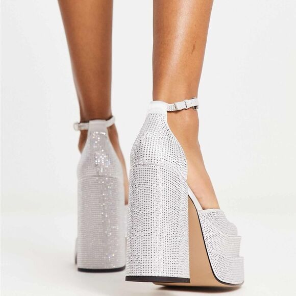 Steve Madden Charlize Silver Rhinestone stacked Platform Heels Size 8 - Picture 4 of 10